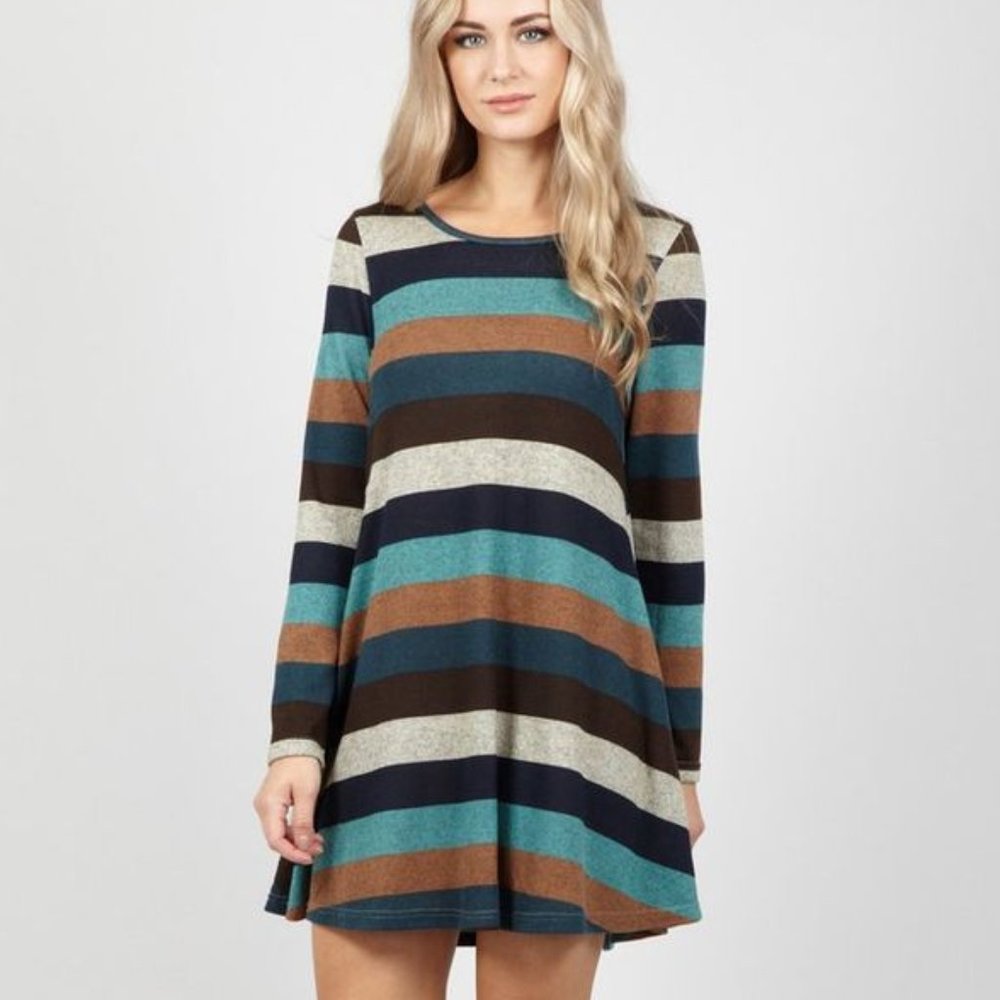 Izabel London Striped Knit Swing Dress